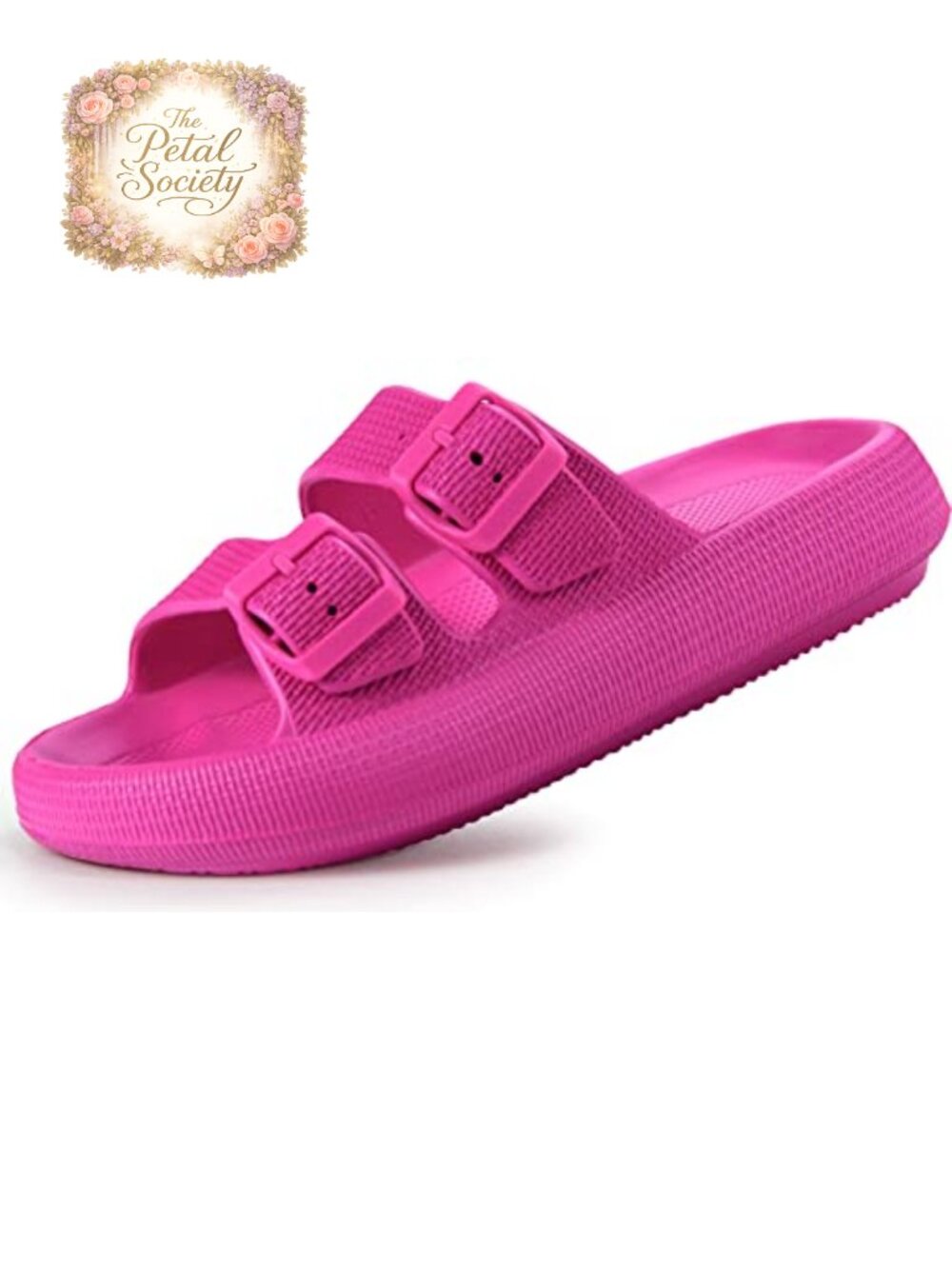 Double Buckle Flat Slide Sandals Pillow Slippers Lightweight EVA Waterproof
